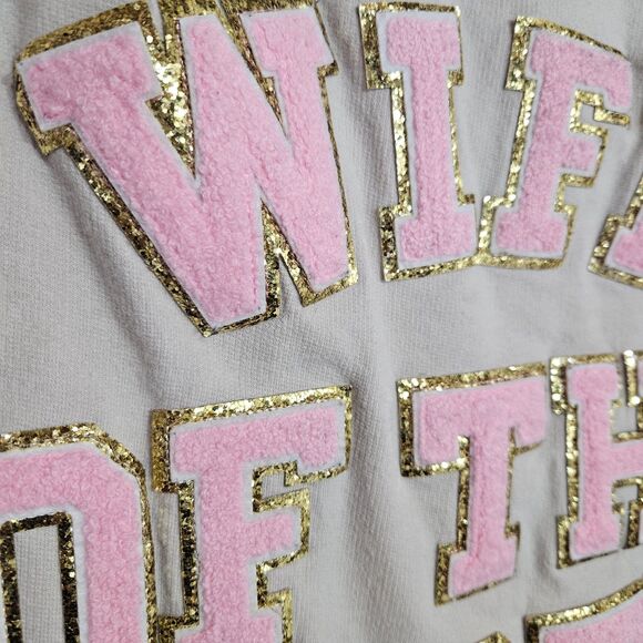 Judith March Wife of the Party Cropped Oversized Sweatshirt Women's Small Beige - Picture 7 of 8